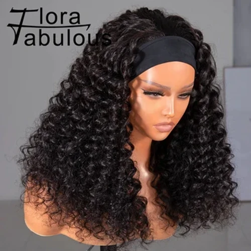 Perruque de cheveux naturels brésiliens crépus bouclés, sans colle, densité 180%, bandeau ondulé, 20 pouces, pour femmes