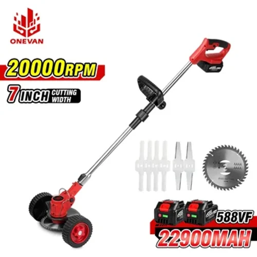ONEVAN 2500W 20000RPM Trimmer Glaswellt Diwifr Trimmer Lawnt Trydan Offer Pŵer Gardd Plygadwy Addasadwy Ar gyfer Batri Makita18V
