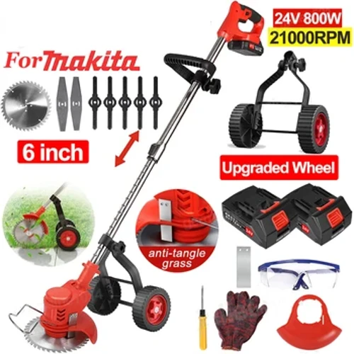 24V Cordless Gras String Trimmer 21000RPM Elektresch Rasenmäher Onkraut Upassbar ausklappbar Cutter Gaart Fir Makita mat 2 Batterien