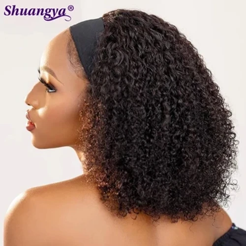 Keriting Keriting Headband Wig 100% Rambut Manusia Pendek Afro Keriting Keriting Wig 200 Kepadatan Gelombang Dalam Syal Wig Indian Water Wave Syal Wig