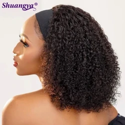 Parrucca riccia crespa con fascia per capelli umani al 100% Parrucca corta afro riccia crespa Parrucca sciarpa a onda profonda a densità 200 Parrucca sciarpa indiana a onda d'acqua