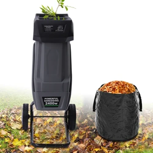 Izinkuni zikagesi, i-2400W Roller shredder, i-Double Cutting Blade, isikhwama sokuqoqwa samalitha angama-50, iMulcher Yamaqabunga Yotshani/Ingadi