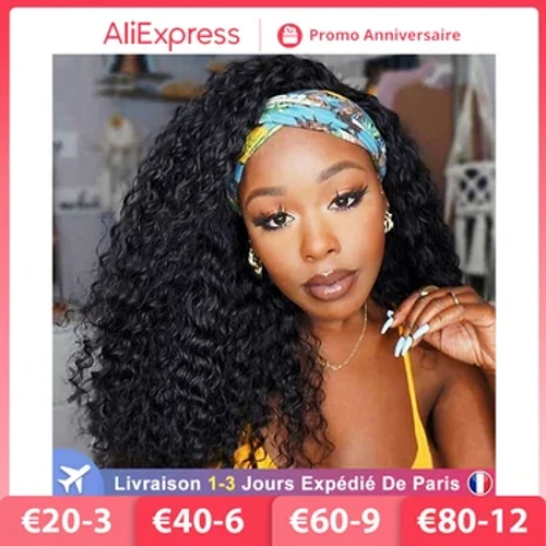 Jarin cheveux crépus bouclés bandeau perruque brésilienne perruques de cheveux humains 60 cm cheveux naturels sans colle Remy cheveux perruque pour les femmes écharpe demi perruque