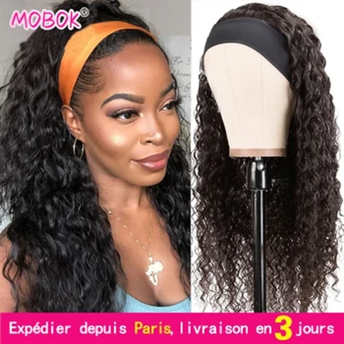 Parykker uden lim til menneskehår Deep Wave pandebånd parykker til sorte kvinder uden blonder frontparykker Remy Hair Water Wave pandebånd paryk 28In Mobok