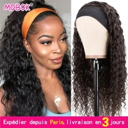 Parykker uden lim til menneskehår Deep Wave pandebånd parykker til sorte kvinder uden blonder frontparykker Remy Hair Water Wave pandebånd paryk 28In Mobok