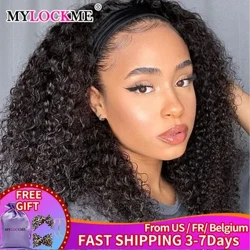 Kinky Krullend Hoofdband Pruik Echt haar MYLOCKME Lijmloze Goedkope Machine Gemaakt Pruiken Voor Zwarte Vrouwen Designer Braziliaanse Remy Krullend Haar
