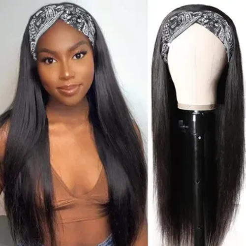 Perruque brésilienne Remy sans colle, cheveux naturels lisses, bandeau, bon marché, entièrement faite à la Machine, livraison rapide, pour femmes noires