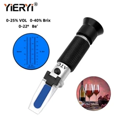 Yieryi 3 In 1 Handheld Alcohol Refractometer შაქრის ღვინის კონცენტრაციის მრიცხველი დენსიტომეტრი 0-25% ალკოჰოლური ლუდი 0-40% Brix Grapes