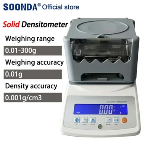 300g/0.01g/0.001g/cm3 dentsitometro solidoa gomazko plastikozko partikulak Pneumatikoak Beirazko belakiak Zeramikazko dentsitate-probatzailea dentsimetroa