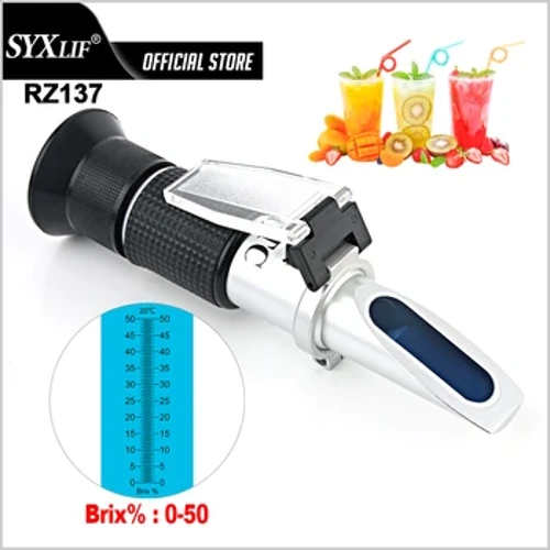 SYXLIF Socker Refraktometer Juice Koncentration Mätare Densitometer 0-50 Brix Refraktometer Socker Mat Drycker ATC Sackarimeter