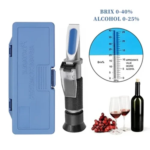 0-25% Alcohol 0-40% Brix Sugar Refractometer Paʻa 2In1 Multifuction Tester Wine Concentration Meter Densitometer Beer Grapes