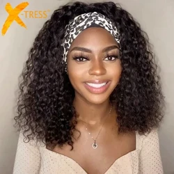 Ikat Kepala Sintetis Wig untuk Wanita Kulit Hitam Keriting Keriting Sedang Panjang 18 "Ombre Coklat Tanpa Glueless Mesin Dibuat Rambut Syal Wig X-TRESS