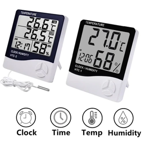 HTC-1 HTC-2 LCD Elektroniczny cyfrowy miernik temperatury i wilgotności Domowy termometr Higrometr Wewnętrzna zewnętrzna stacja pogodowa Zegar