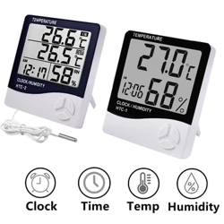 HTC-1 HTC-2 LCD Elektronisk Digital Temperatur Luftfugtighedsmåler Hjemmetermometer Hygrometer Indendørs Udendørs Vejrstation Ur
