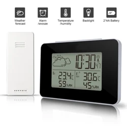 Vejrstation Vækkeur Elektronisk Digital Temperatur Luftfugtighedsmåler Barometer Skrivebordsur Alarm Snooze Trådløs sensor