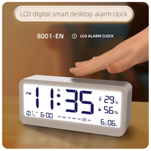8001-EN Relógio Digital LED Brilho Ajustável Temperatura Umidade Exibindo Despertador Modos de Alarme Duplo Auto-escurecimento