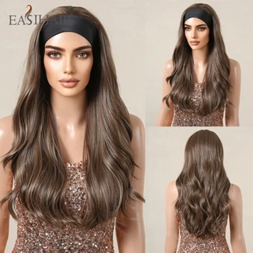 Parrucche sintetiche per fascia Parrucche per capelli con fascia per capelli color cenere, ondulata lunga, per donne, parrucche per capelli resistenti al calore, festa quotidiana per cosplay
