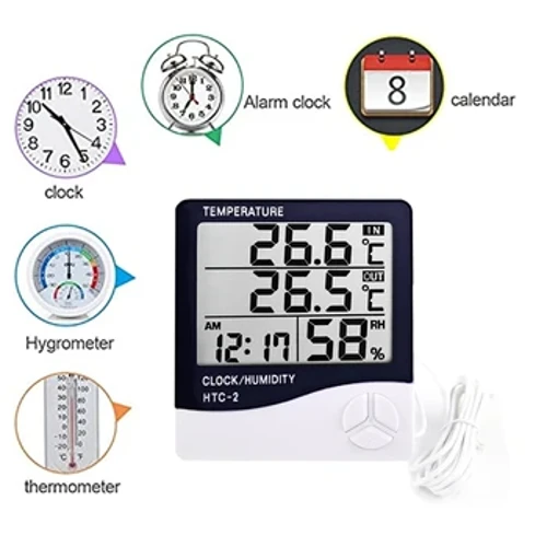 NOWY LCD Elektroniczny cyfrowy miernik temperatury i wilgotności Termometr Higrometr Wewnętrzna zewnętrzna stacja pogodowa Zegar HTC-1 HTC-2