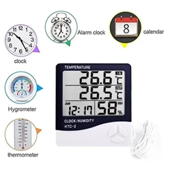 NUOVO LCD Elettronico Digitale Misuratore di Umidità della Temperatura Termometro Igrometro Orologio Stazione Meteo per Interni ed Esterni HTC-1 HTC-2