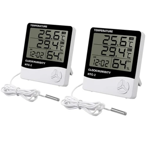 LCD Elektronik Digital Temperature Humidity Meter Thermometer Hygrometer Indoor Outdoor Weather Station Clock HTC-1 HTC-2