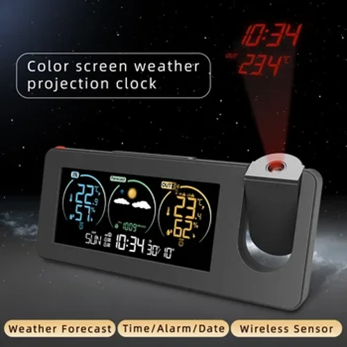 FJ3538 Ceas electronic de proiecție Stație meteo Prognoza meteo Temperatură și umiditate Ecran color Ceas cu alarmă digital