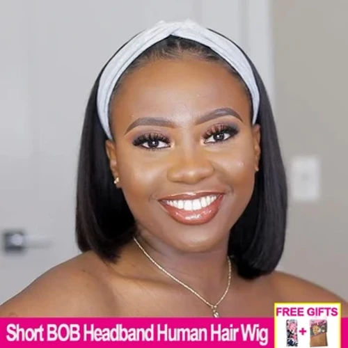 Ngắn Bob Đầu Tóc Giả Glueless Thẳng Tóc Tóc Giả Với Dây Đeo Đầu Brizilian Máy Làm Ngắn Bob Khăn Tóc Giả Mặc Và Đi