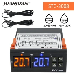 STC-3008 Regolatore di temperatura digitale AC 110V 220V DC 12V 24V Sensore igrometro Riscaldamento Raffreddamento Termostato con uscita a doppio relè