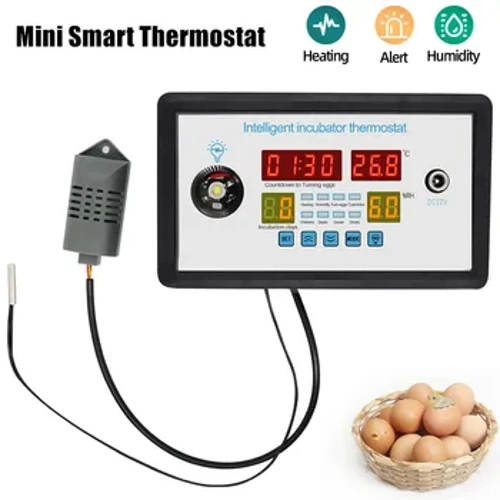 12V/220V mini išmanusis termostatas automatinis inkubatoriaus valdymo sistemos temperatūros drėgmės reguliavimas ūkio viščiukams ančių žąsims