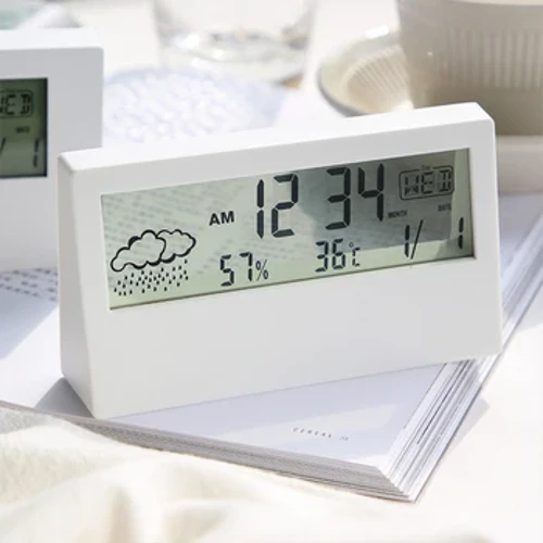 LED thermometer, hygrometer, multifunctional electronic temperature and humidity meter, home weather station with alarm clock
