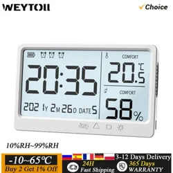 Digital Temperature Humidity Meter -10~65 ℃ Pengukuran Elektronik Presisi Tinggi Termometer Hygrometer LCD Display Jam Weker