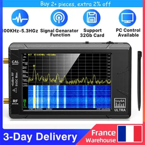 4 modfedd Arddangos Llaw Symudadwy Dadansoddwr Sbectrwm Tiny TinySA ULTRA 100KHz i 5.3GHz gyda cherdyn 32GB 320 * 240 picsel