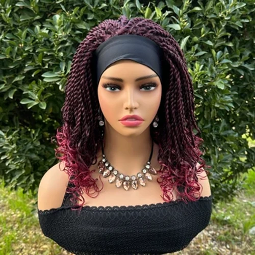 Pendek Dikepang Ikat Kepala Wig untuk Wanita Hitam Kotak Dikepang Ikat Kepala Bob Wig Afrika Sintetis Mengepang Rambut Ikat Kepala Bob Wig