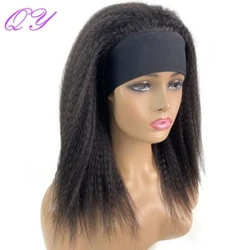 Syntetisk afrikansk lige pandebånd parykker Naturlig sort mellemlang frisure dameparyk Afro Yaki Kinky dagligt damehår