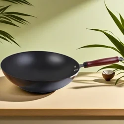 34cm Chinese Traditional Large Iron Wok Non-stick Handmade Pot with Wooden Handle for Induction Cooker Gas Stove Without Coating