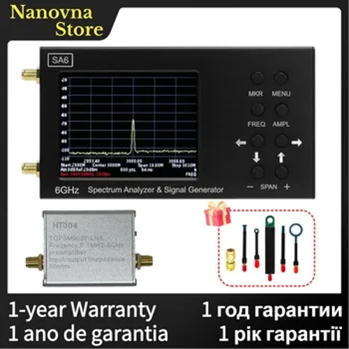 SA6 bærbar spektrumanalysator, håndholdt frekvensanalysator, 35 til 6200 MHz RF-input, signalgenerator, med 3,2 tommer berøringsskærm