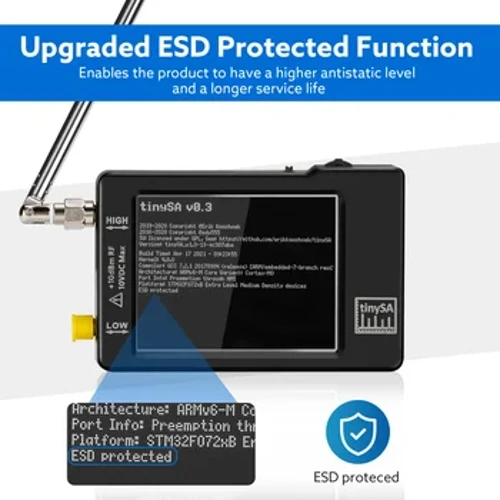 Verbeterde Hand Tiny Spectrum-analyzer TinySA 2,8-inch display 100 kHz tot 960 MHz met ESD-beveiligde versie V0.3.1_E Spectrumanalyzers