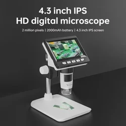 4.3 'īniha kikohoʻe Microscope 1080P 50-1000x Coin Microscopio 2000mAh Soldering Microscope no ka Electronics Repair PCB PC Laptop