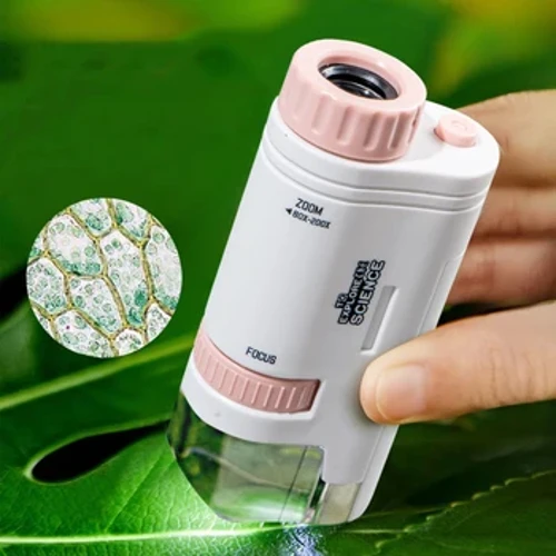 60-200X Kindermicroscoop Zakmicroscoop met LED-licht Draagbare elektrische Mini High Definition Wetenschapsmicroscoop voor buiten