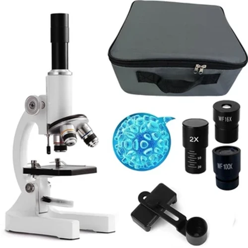 64X-2000X Monocular Optical Microscope Elementary School Children Science Experimental Biology Teaching Christmas Birthday Gift