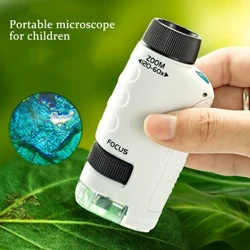 Percobaan Sains Anak Mikroskop Saku Mainan Kit 60-120x Pendidikan Mikroskop Genggam Mini dengan Lampu Hadiah Mainan Anak