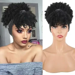 Parrucche ricci per donne nere, parrucche con fascia per capelli con frangia Parrucca avvolgente 2 in 1 parrucca sintetica corta afro crespa riccia con fascia attaccata