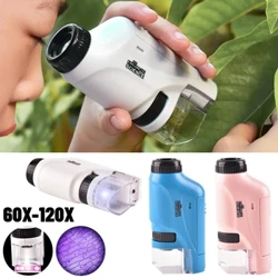 Pocket Microscope Educational Kids Science Toy Kit Batteridrevet 60X-120X Mini håndholdt mikroskop med LED-lys for barn