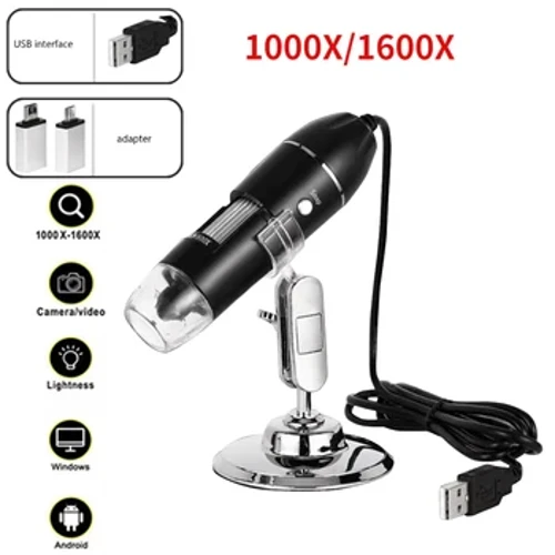 Sanly mikroskop kamerasy 1600X 3in1 Type-C USB öýjükli telefonlary bejermek üçin LED ulaldyjyny satmak üçin göçme elektron mikroskop