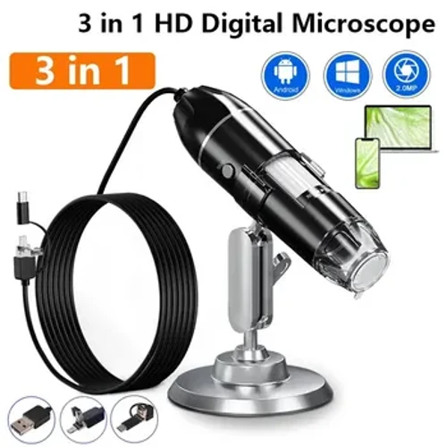 1600X 3in1 Digital Mikroskop Kamera dengan Stand Portabel Mikroskop Elektronik untuk Solder LED Magnifier Tipe-C USB Android