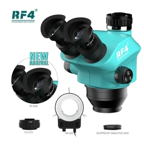 RF4 jauna trinokulārā mikroskopa galviņa 7-50X Simul Focal Continuous Zoom Stereo mikroskops WF10X/22mm okulāra tālruņa PCB lodēšana