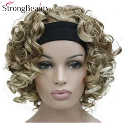 Parrucche sintetiche ricce corte StrongBeauty con fascia per capelli da donna Parrucche blu/grigio/nere/rosse/bionde/marroni Parrucca mezza 3/4 per signora
