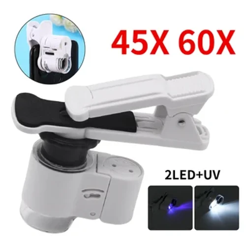 45X/60X Đa Năng Kẹp Kính Hiển Vi LED Trang Sức Kính Lúp Tập Trung Điều Chỉnh Bỏ Túi Kính Hiển Vi Với Điện Thoại Kẹp Đèn UV