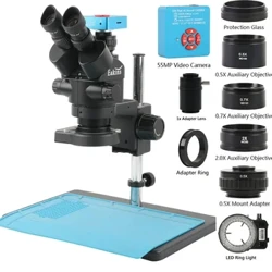 Komplet trinokularnega stereo mikroskopa s 3,5–90-kratnim zoomom + 2K 4K 48 MP 55 MP HDMI USB video kamera + 1X 0,7X 0,5X 2X leča pomožnega objektiva