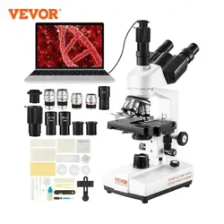 Mikroskop Trinokular Senyawa VEVOR 40X-2500/40X-5000X Mikroskop Lab Pembesaran dengan Iluminasi LED & Antarmuka Eksternal