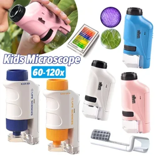 Kính Hiển Vi Bỏ Túi Mini 60X-120X Bộ Kính Hiển Vi Cầm Tay Chạy Bằng Pin Có Đèn LED Sinh Học Trẻ Em Khoa Học